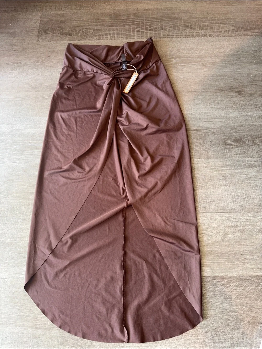 SKIMS Chocolate Brown Twist-Front Swim Coverup Skirt